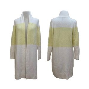 Anthropologie LTD Open Front Yellow/White Wool Blend Cardigan Sweater Size Small
